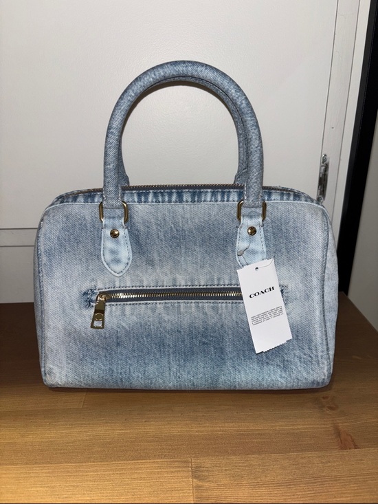 Coach Light Blue Medium Denim Rowan Satchel with Yellow and Pink Charms - Picture 2 of 3